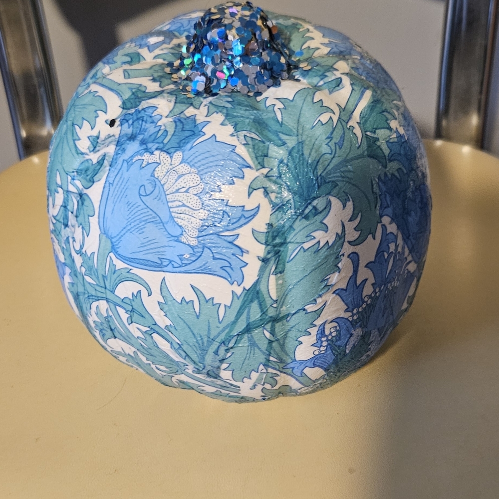 Floral Blue and White Decorative Sphere